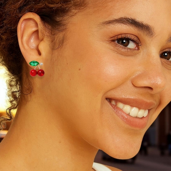 🆕️Cute Cherry Stud Earrings ✨Dainty & Minimalist | 925 Sterling Silver Posts 🍒 - Picture 4 of 7